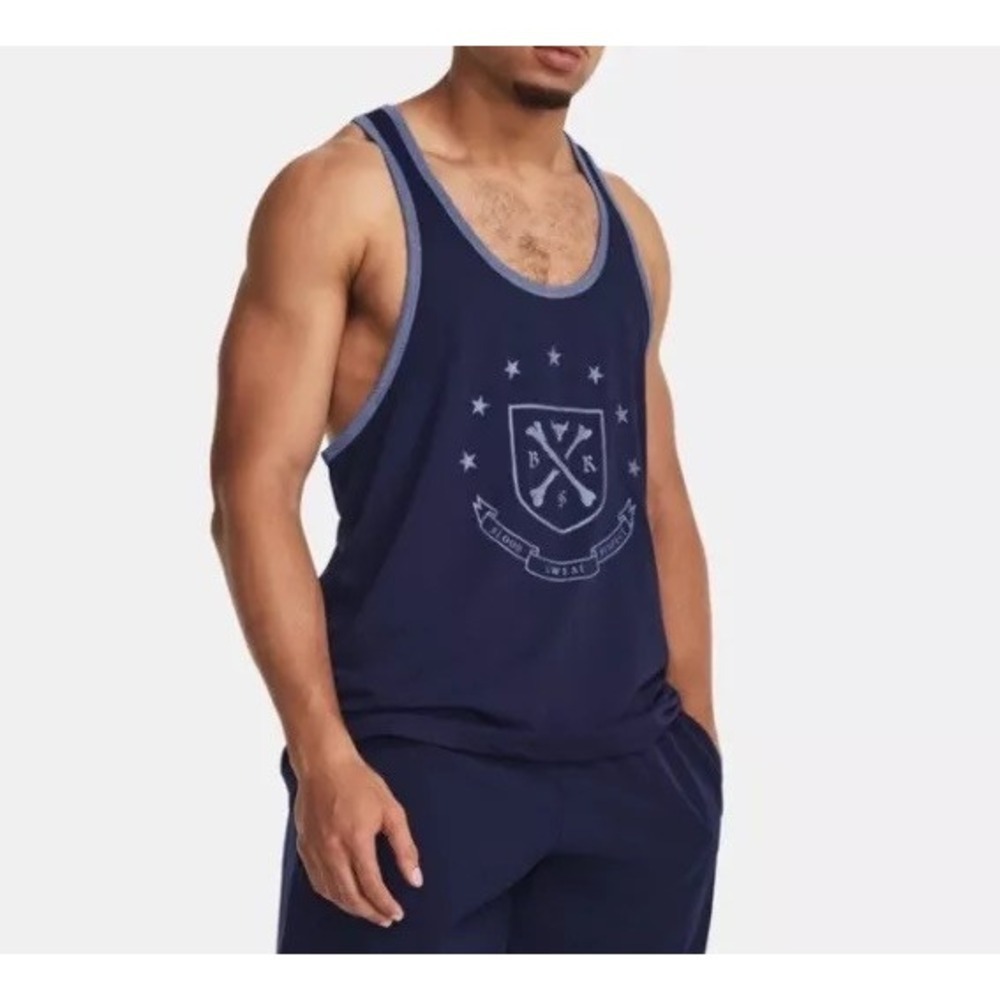 UNDER ARMOUR Project Rock Gym Tank Shirt Navy Blue Men's S *NEW* 1380109-410 $55